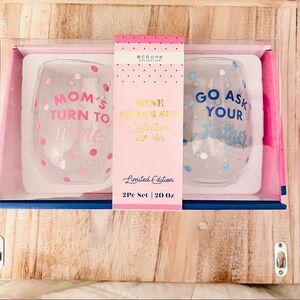 New in Box Ecoone 2 Pcs 20 Oz Wine Glasses set Mom’s turn to wine, Go ask Father